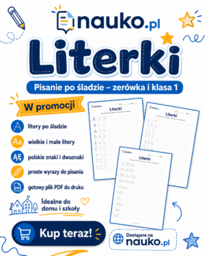 Literki – pisanie po śladzie dla zerówki i klasy 1 | PDF do druku