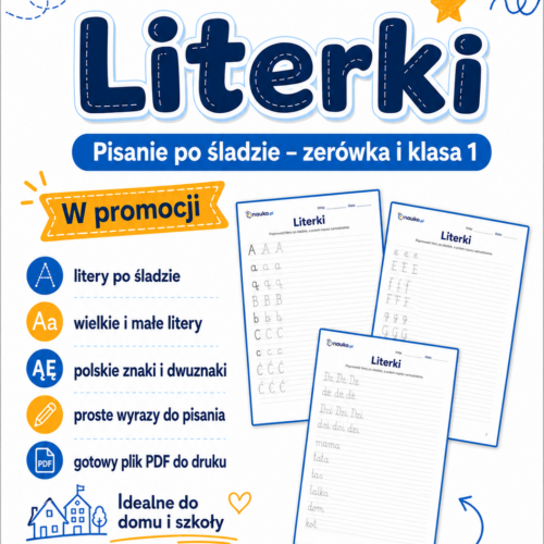 Literki – pisanie po śladzie dla zerówki i klasy 1 | PDF do druku