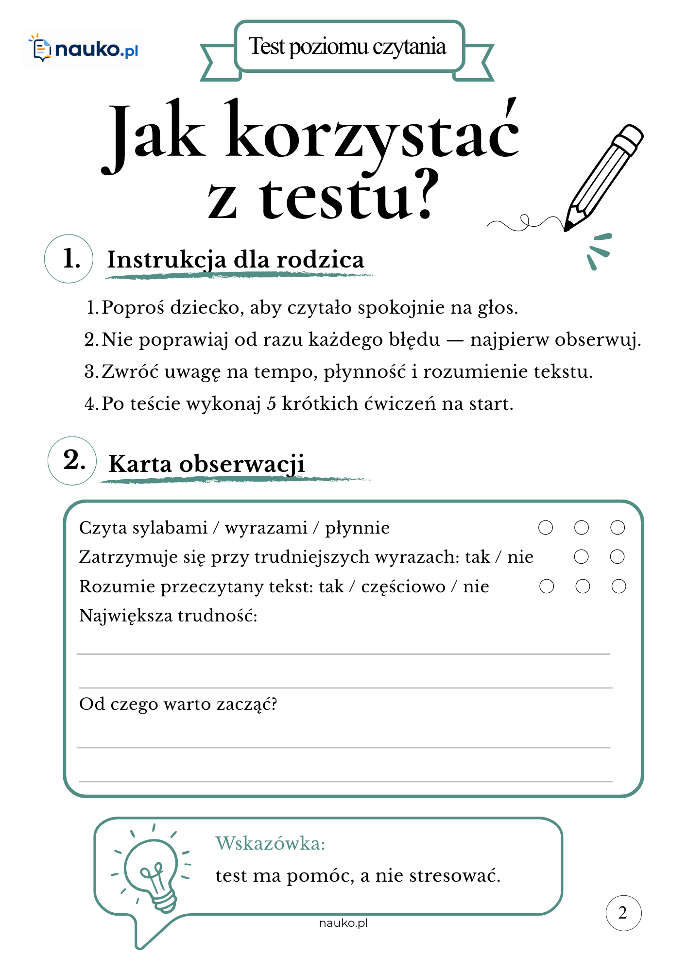 Karta obserwacji dla rodzica