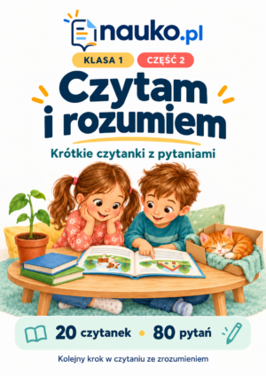Dzieci czytają książkę właściwą stroną Czytam i rozumiem – klasa 1, część 2 | 20 czytanek i 80 pytań – PDF do druku