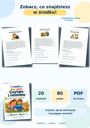 Czytam i rozumiem – klasa 1, część 3 | 20 czytanek i 80 pytań – PDF do druku