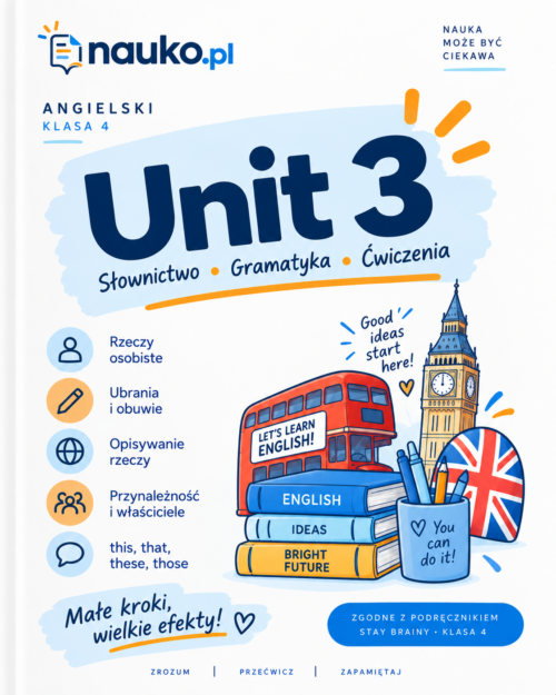 Okładka Unit 3_ Angielski dla klasy 4 Angielski? Mam to! – klasa 4, Unit 3 | Stay Brainy – powtórka, ćwiczenia i test PDF