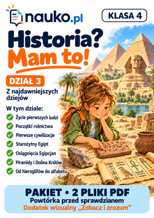 Historia? Mam to! – klasa 4, dział 3 | Wczoraj i dziś – powtórka, sprawdzian + 8 kart wizualnych PDF