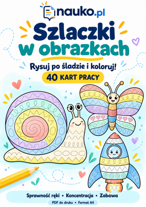Szlaczki w obrazkach – 40 kart pracy | Grafomotoryka i kolorowanki PDF do druku