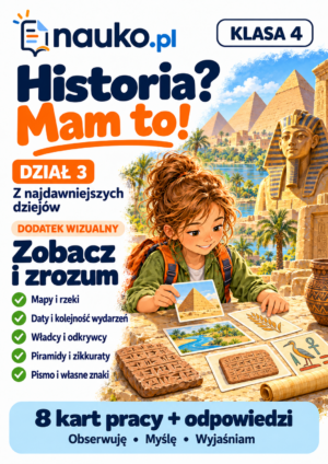Zobacz i zrozum starożytny świat-1 Historia? Mam to! – klasa 4, dział 3 | Wczoraj i dziś – powtórka, sprawdzian + 8 kart wizualnych PDF